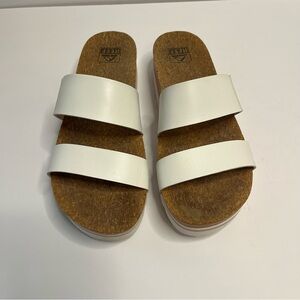 Reef Reed White Cushion Vista Hi Slide Sandals with Cork Footbed Size 9